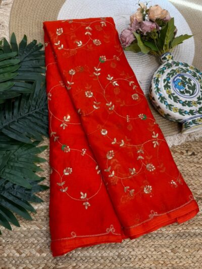 Handwork saree Red