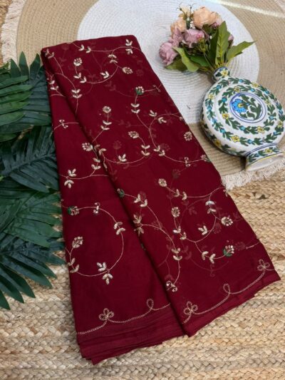 Handwork saree Red