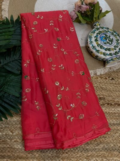 Handwork saree Red