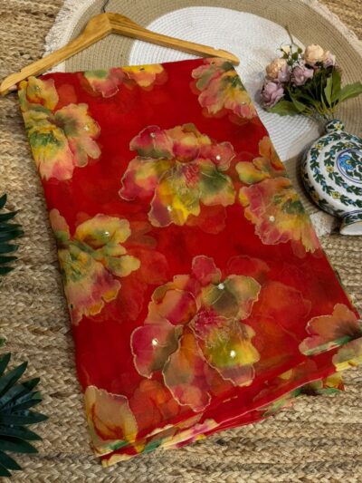 Mirror work saree Orange