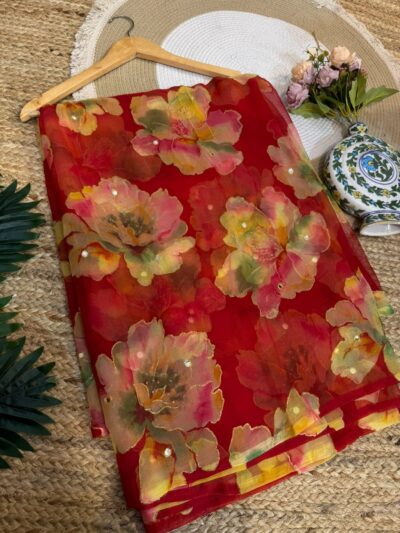 Mirror work saree Orange
