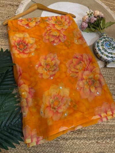 Mirror work saree Orange