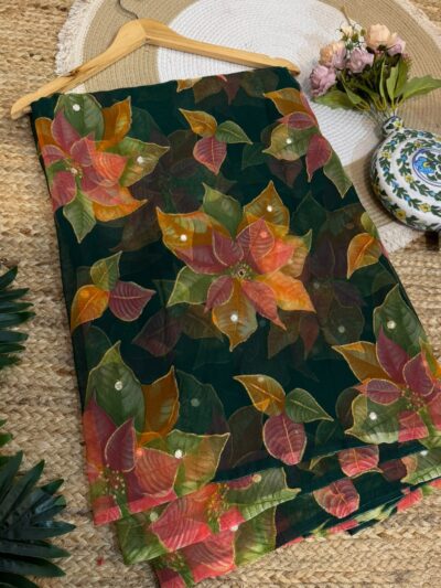 Mirror work saree Brown