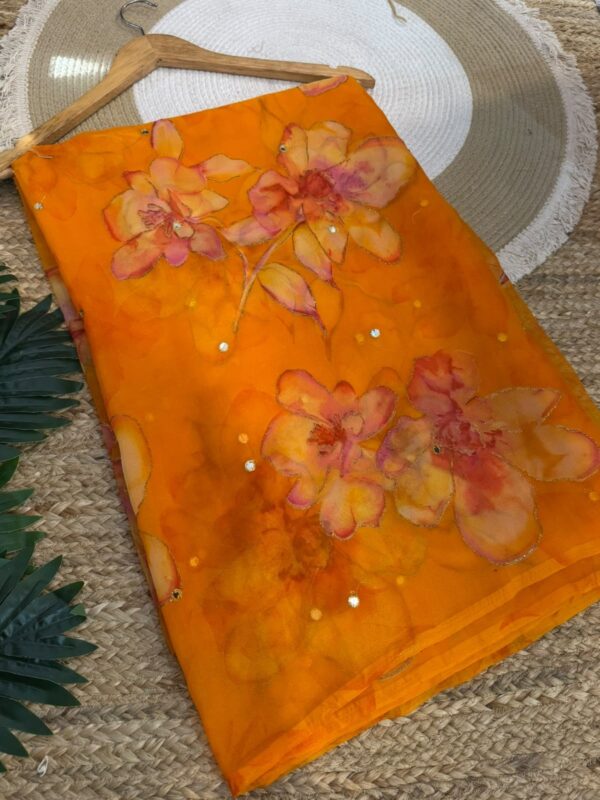 Mirror work saree Orange