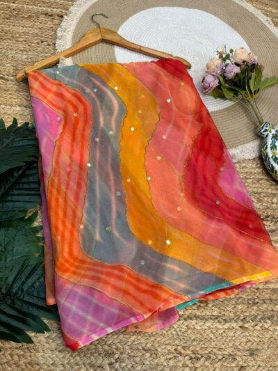 Mirror work saree Orange