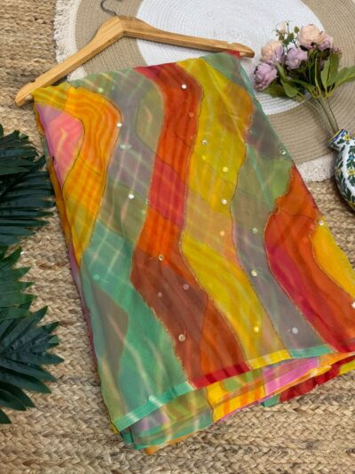 Mirror work saree Orange