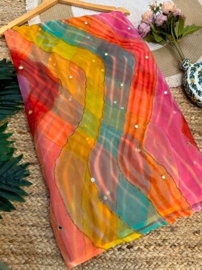 Mirror work saree Orange