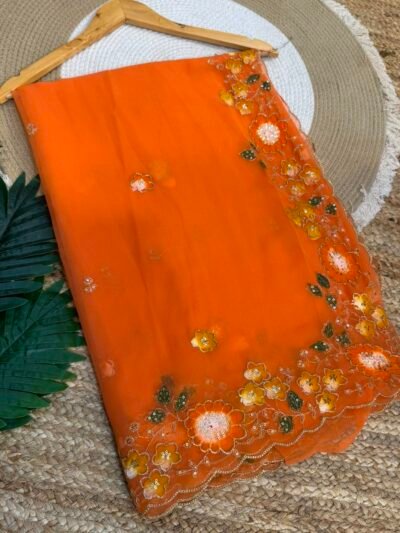 Brush paint with aari sitara work Orange