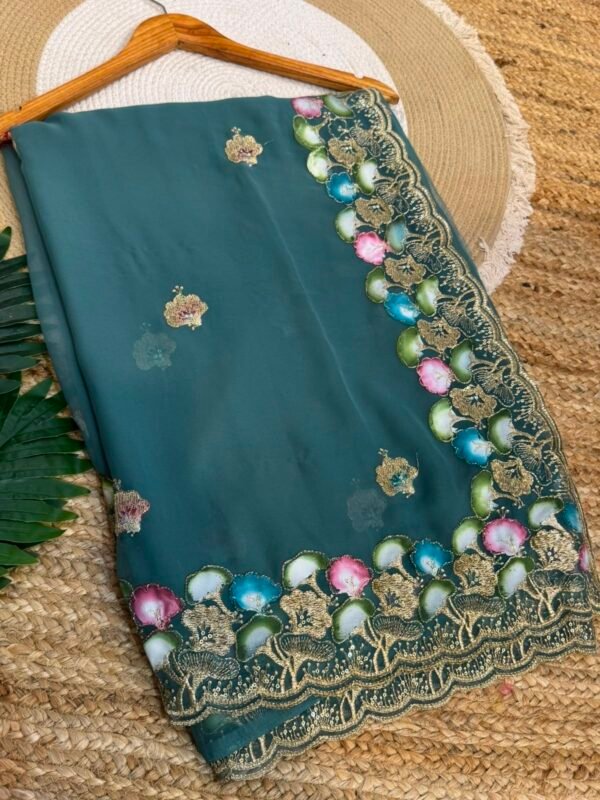 Brush paint with aari sitara work Dark Green