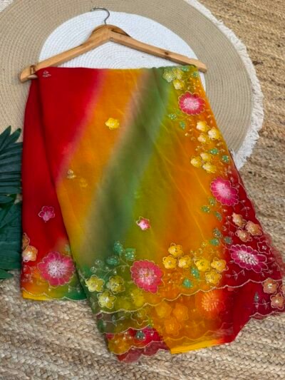 Brush paint with aari sitara work Orange