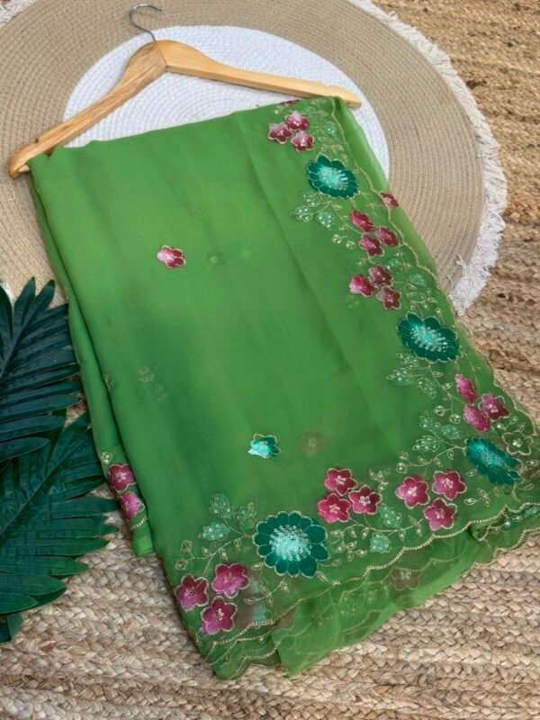 Brush paint with aari sitara work Green