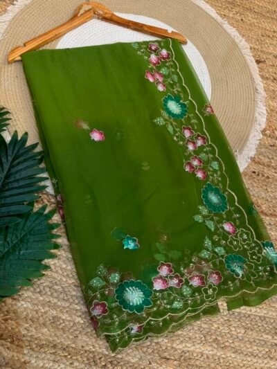 Brush paint with aari sitara work Dark Green