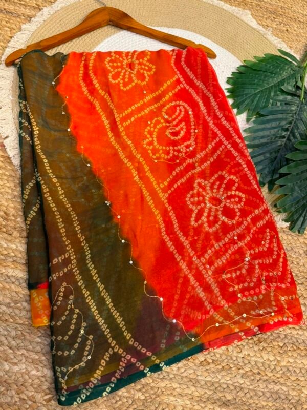Aari sitara work saree Orange
