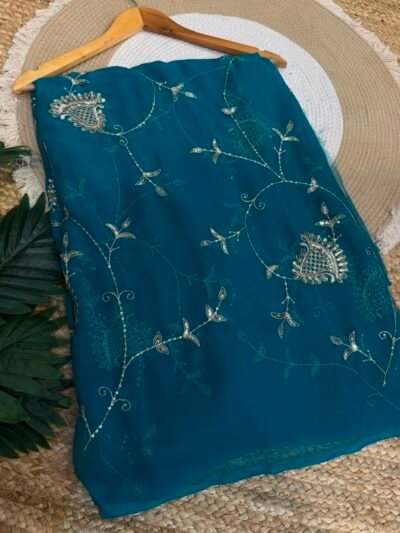 Jaal work saree Teal