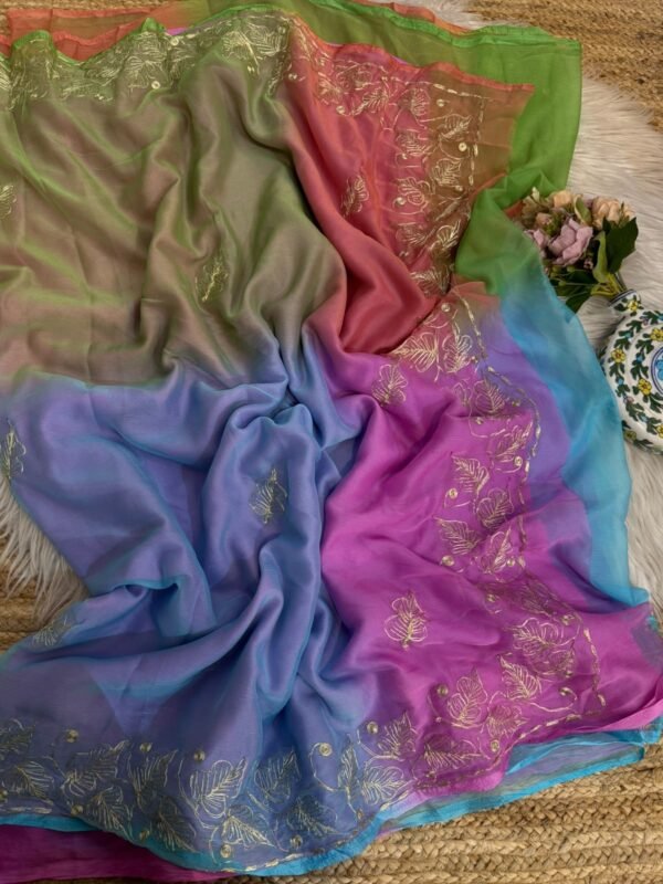 Pita work saree Magenta