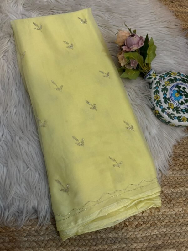 Kardana hand work saree Yellow