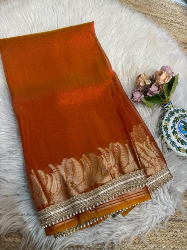 Bijli border saree Orange