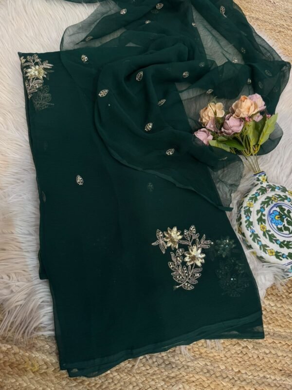 Sequins buta saree Dark Green
