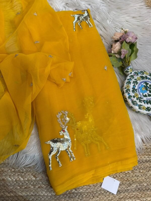 Sequins buta saree Yellow