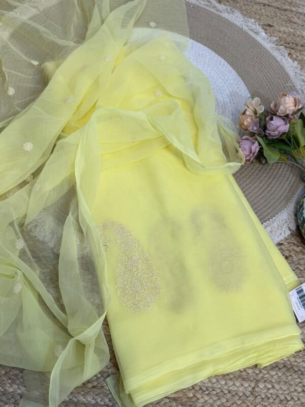 Embroidery buta saree Yellow