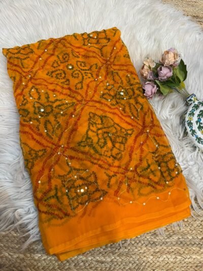 Aari sitara work sarees Orange