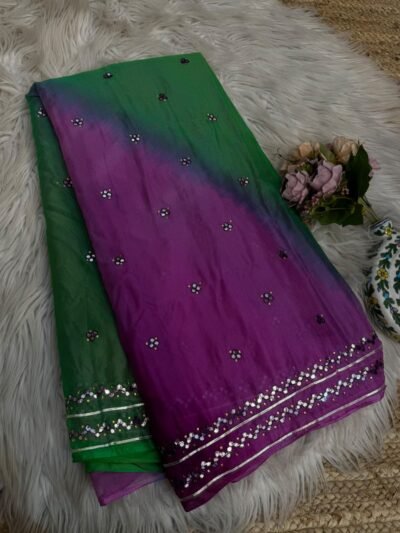 Mirror work saree Magenta