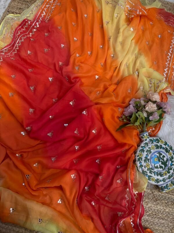 Mirror work saree Red