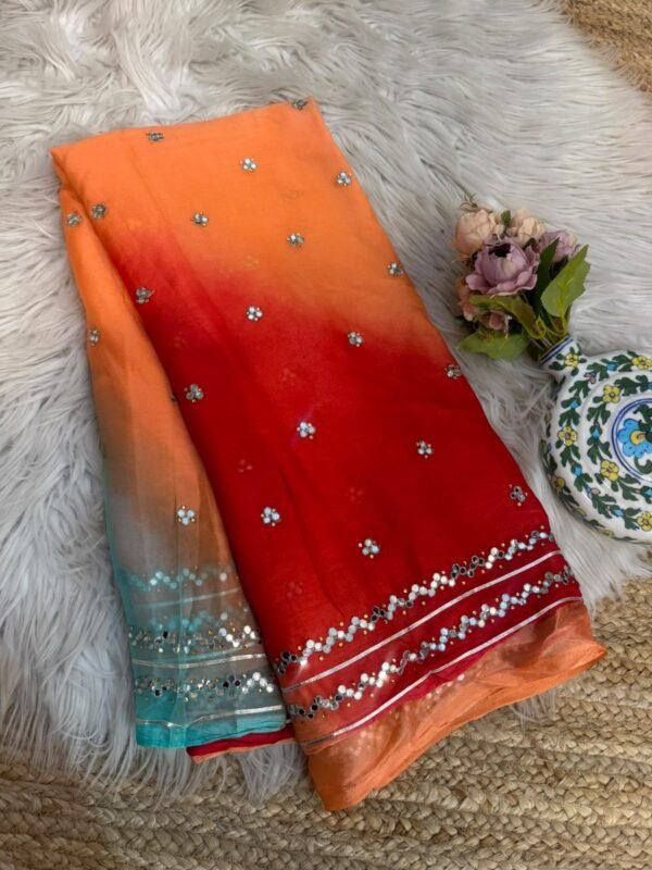 Mirror work saree Red