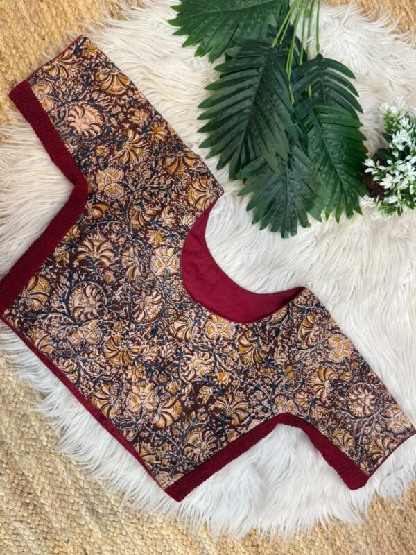 Side strechable kalamkari print blouse Brown