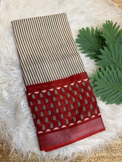 Handblock printed saree Brown