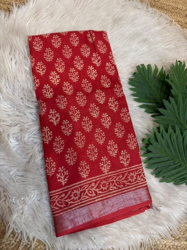 Handblock printed saree Red