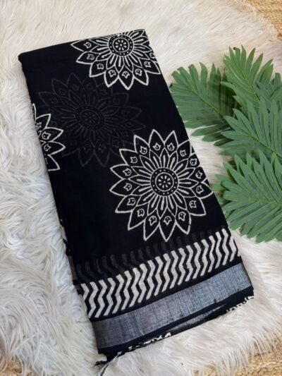 Handblock printed saree Grey