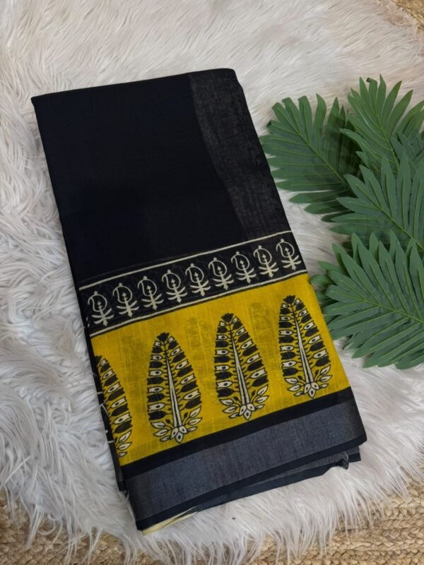 Handblock printed saree Yellow
