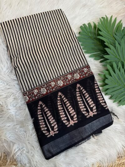 Handblock printed saree Grey