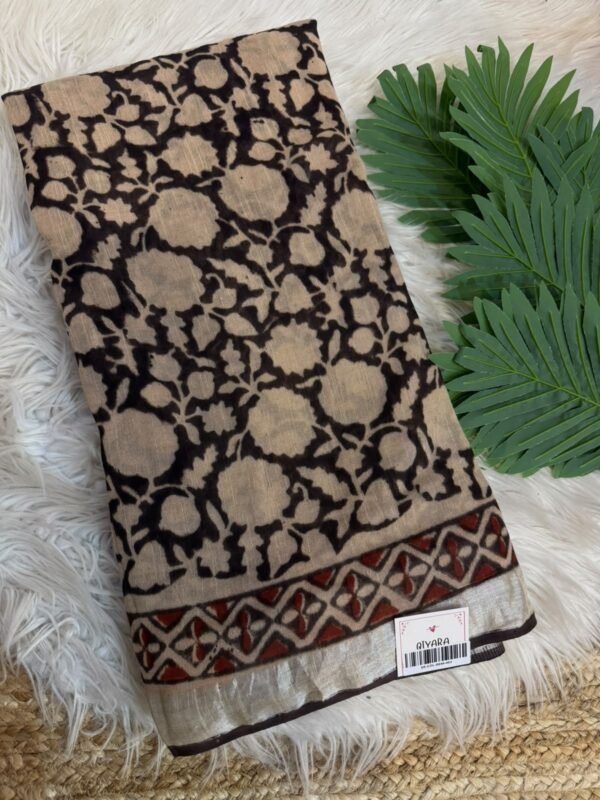 Handblock printed saree Yellow