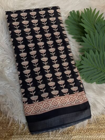 Handblock printed saree Yellow