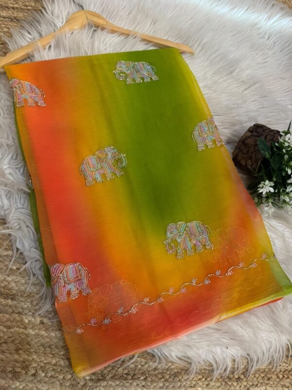 Multicolour Hathi buta saree Orange