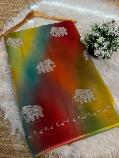 Multicolour Hathi buta saree Brown