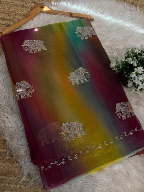 Multicolour Hathi buta saree Brown