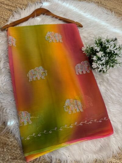 Multicolour Hathi buta saree Orange
