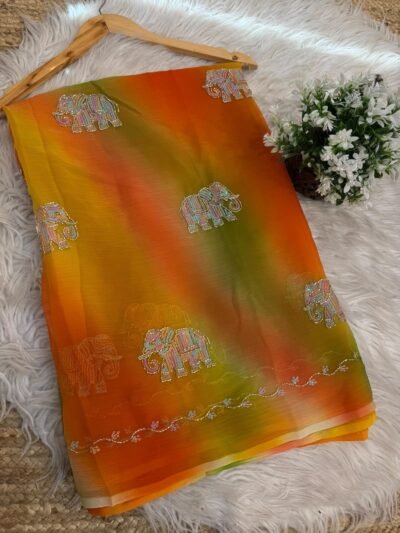 Multicolour Hathi buta saree Orange