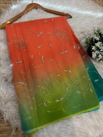 Jaal work saree Brown