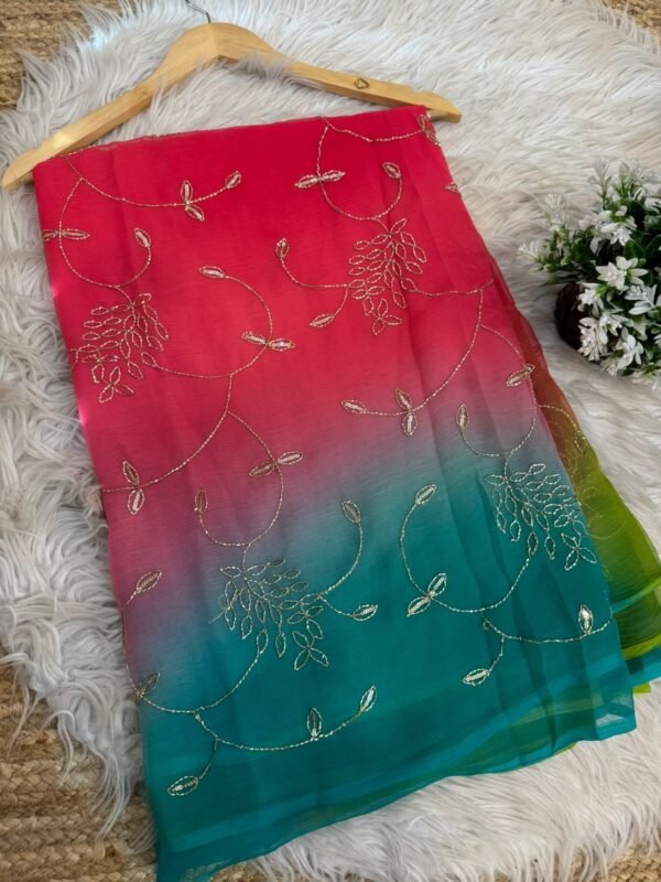 Jaal work saree Red