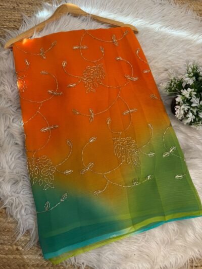 Jaal work saree Orange