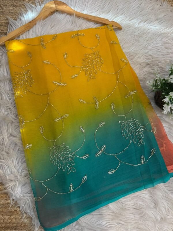 Jaal work saree Yellow