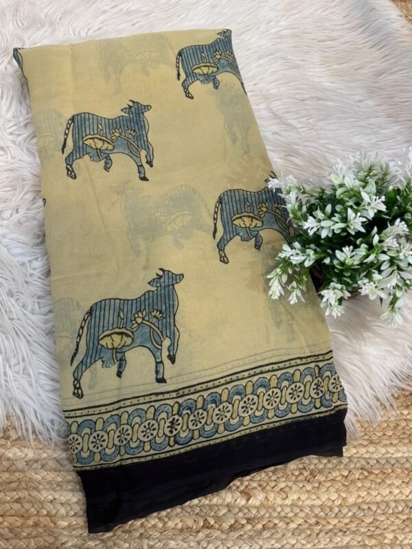 Pure Ajrakh Handblock printed saree Yellow