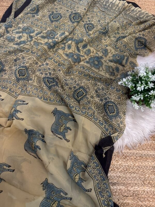 Pure Ajrakh Handblock printed saree Yellow