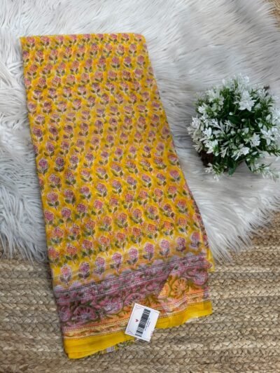 Pure Handblock printed saree Orange