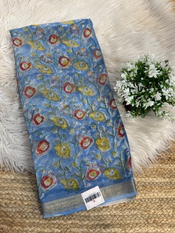Pure Handblock printed saree Grey