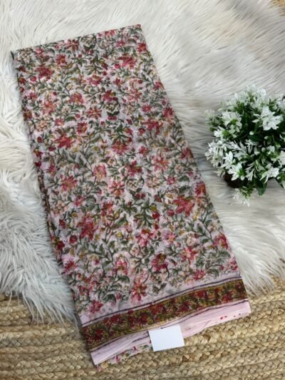 Pure Handblock printed saree Brown